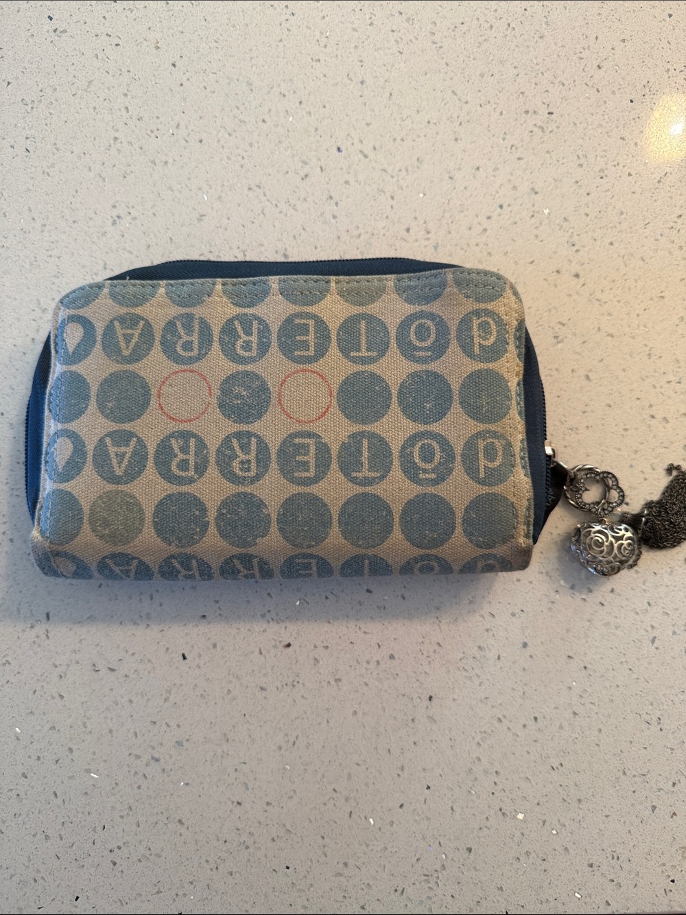 Doterra Navy and Tan Circle Pattern Zipper Pouch